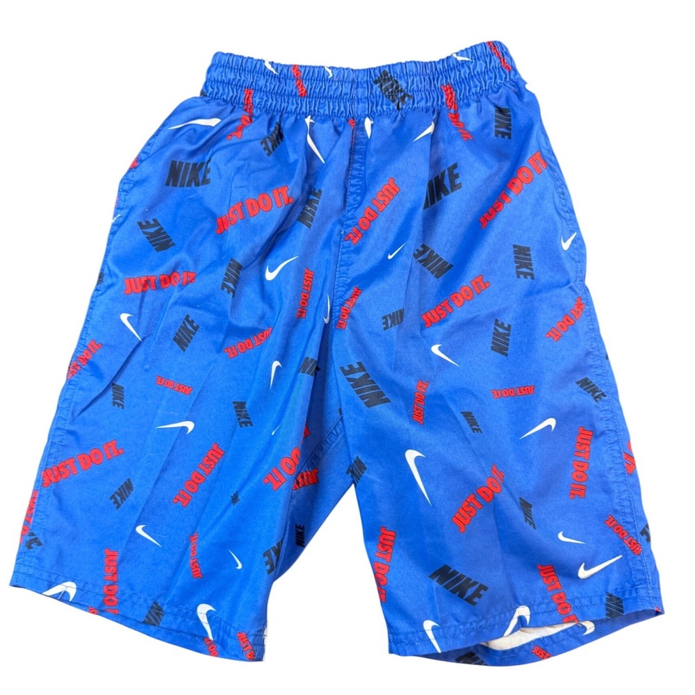 Nike Boys Blue Swoosh Logo Athletic Mesh Lined Swim Trunks Shorts Size Med J9